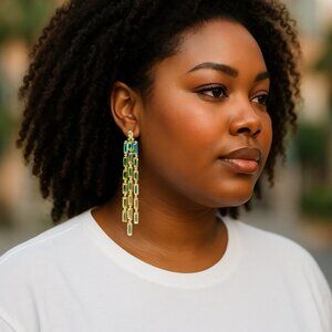 Turquoise rhinestone dangle fashion jewelry earrings with disc back closure